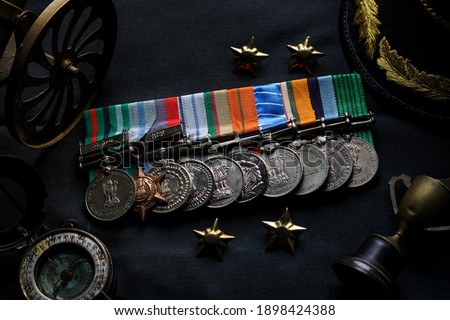 Indian Army Service Medals of a veteran.