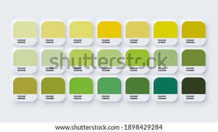 Pantone Colour Guide Palette Catalog Samples Yellow and Green in RGB HEX. Neomorphism Vector Royalty-Free Stock Photo #1898429284