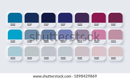 Pantone Colour Guide Palette Catalog Samples Blue and Purple in RGB HEX. Neomorphism Vector Royalty-Free Stock Photo #1898429869