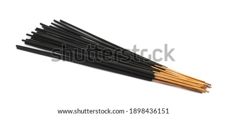Many aromatic incense sticks on white background Royalty-Free Stock Photo #1898436151