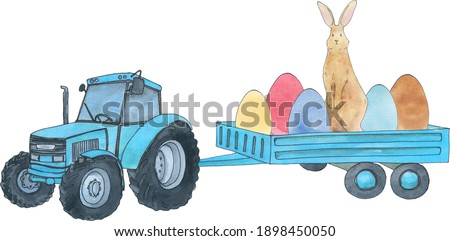 watercolor easter tractor, watercolor sublimation images, printable designs, bunny rabbit eggs yellow blue pink