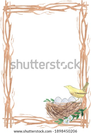 watercolor easter frame clipart, clip art bunny rabbit eggs bird nest tractor truck minimalist greenery branch