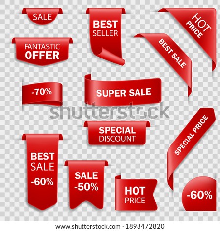 Ribbon sale badges, banners, price tags. Tags set. Sale hot price offer Royalty-Free Stock Photo #1898472820