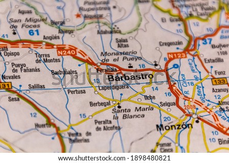 Barbastro, Aragon, Spain on a road map