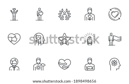 Set of Vector Line Icons Related to Self-esteem. Self-acceptance, Self-respect, Self-development. Editable Stroke. Pixel Perfect. Royalty-Free Stock Photo #1898498656