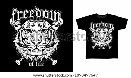 Freedom tiger head with wood bats vector illustration t-shirt design