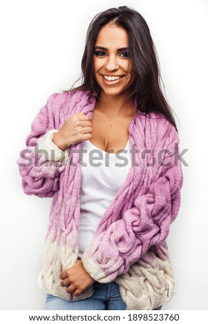 young happy smiling latin american teenage girl emotional posing on white background, lifestyle people concept