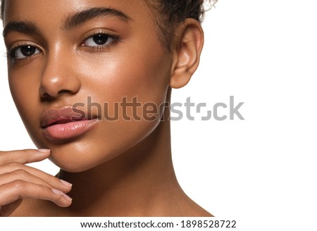 Black skin beauty young girl woman model with healthy skin isolated on white Royalty-Free Stock Photo #1898528722