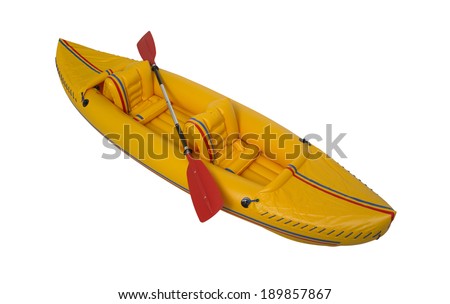 Yellow plastic kayak isolated on white. Horizontal Royalty-Free Stock Photo #189857867
