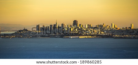 San Francisco cityscape from Golden Gate Bridge.