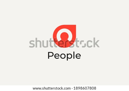 Abstract People Logo. Orange Geometric Shape with Human Icon inside isolated on White Background. Flat Vector Logo Design Template Element.