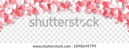 Red, rose pink and white hearts border isolated on transparent background. Vector illustration. Paper cut decorations for Valentine's day design Royalty-Free Stock Photo #1898649799