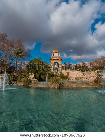 Cascade Fountain in the Park Citadel in Barcelona, Spain. The Park is also called Parc de la Ciutadella. Barcelona, Catalonia, Spain