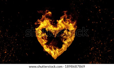 3d illustration of abstract Burning Heart background with flame and sparkles