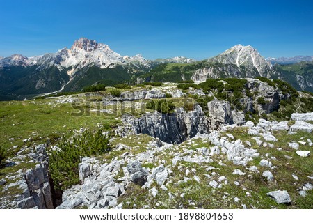 Panorama of Monte Piana in Dolomites Alps, place of World War 1, Italy