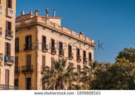 Residential buildings facade in Barcelona beach, Catalonia, Spain