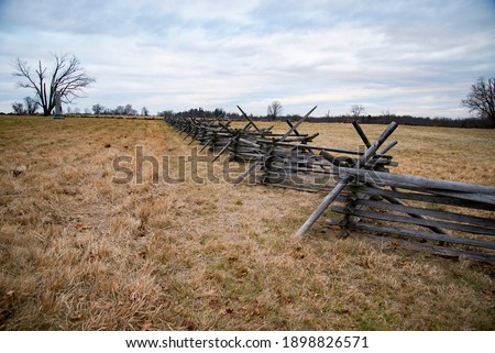 A view of the American Civil War battlefield with barricades in Gettysburg, Pennsylvania Royalty-Free Stock Photo #1898826571