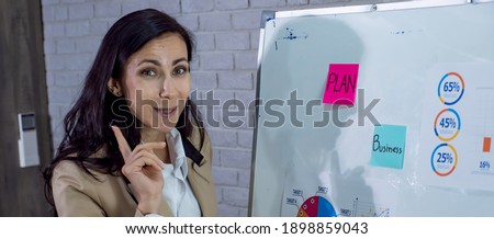 Portrait of business women explain the charts on the board