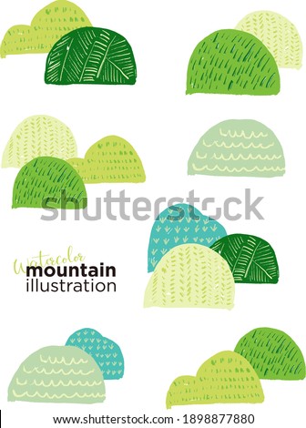 Watercolor mountain vector illustration set