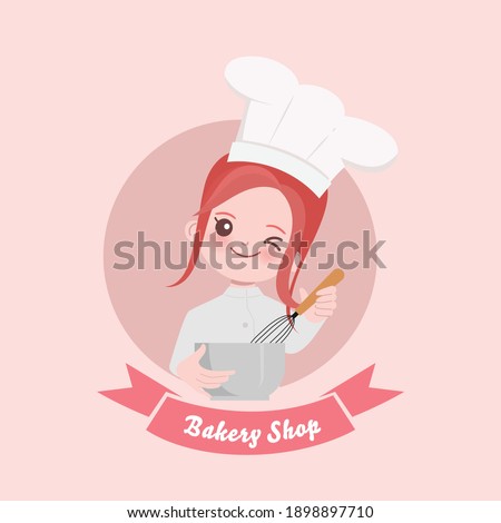 Woman cute chef is cooking character. Hand drawn vector illustration.