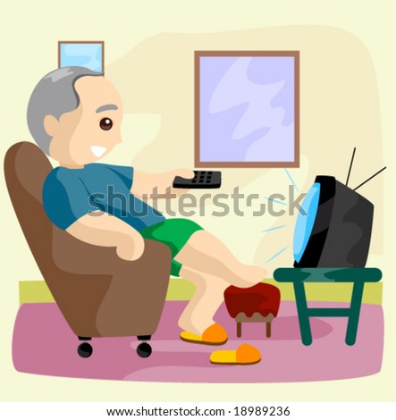 Senior Watching TV - Vector