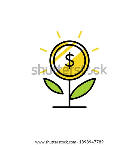 money grow coin leaf growth investment sprout flower logo vector icon illustration