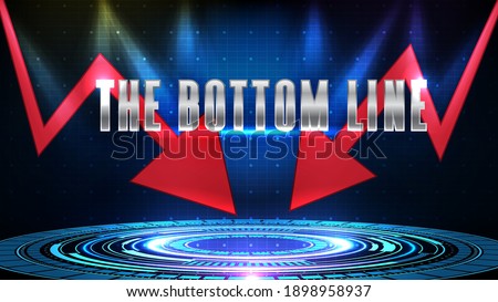 Abstract futuristic blue background of stock market the bottom line economics and red arrow down