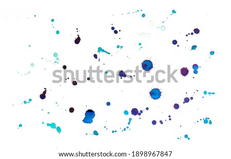 BLUE water color splashes spots on white canvas paper natural splash textures hand drawn. Royalty-Free Stock Photo #1898967847