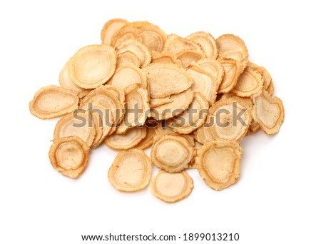 Chinese Herbal medicine - American Ginseng slices (Panax quinquefolius) isolated on white background