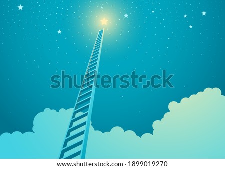 Vector illustration of a ladder leading to bright star, ladder to success concept Royalty-Free Stock Photo #1899019270