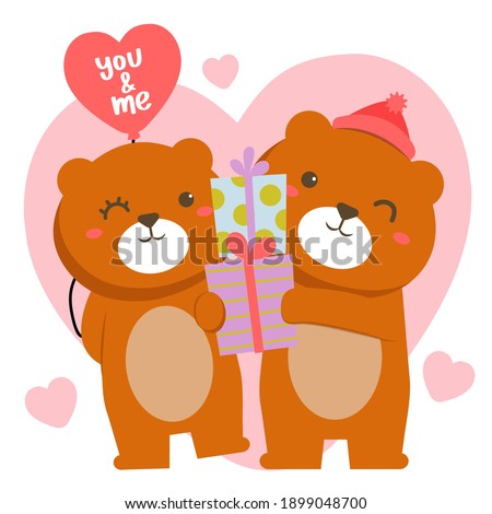 Little bear with baby in different poses with valentine gift, The love of their heart in valentine celebration. Transparent background