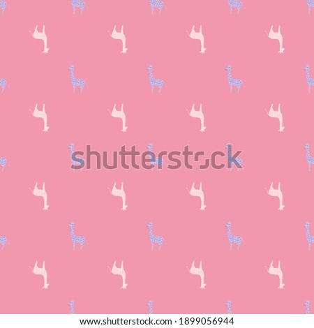 Bright kids seamless pattern with white and blue little giraffe shapes. Pink background. Vector illustration for seasonal textile prints, fabric, banners, backdrops and wallpapers.