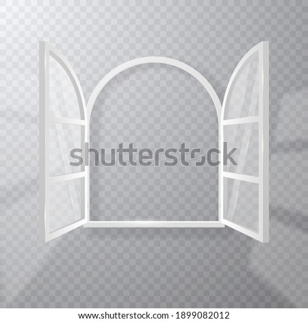 Open white window, frame and clear glass isolated on background. Vector illustration.