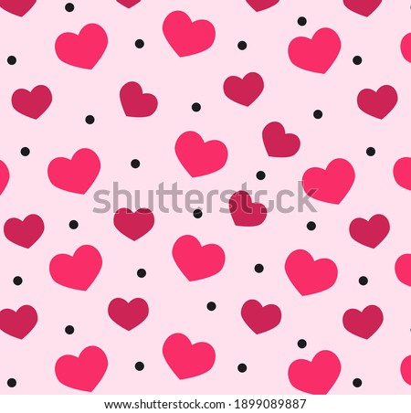Seamless vector pattern for Valentines Day. Red hearts pattern. Hearts and dots pattern.