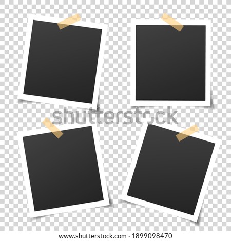 Retro photo frames. 4 empty square pictures with white boarders.  Vintage paper photograph for memory album, scrapbook. Decorative banner for websites. Birthday greeting cards. Vector photo frame set Royalty-Free Stock Photo #1899098470