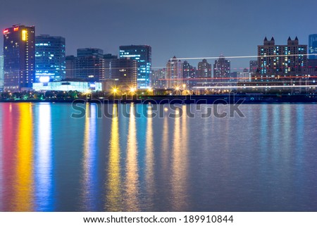 The city and the river at night