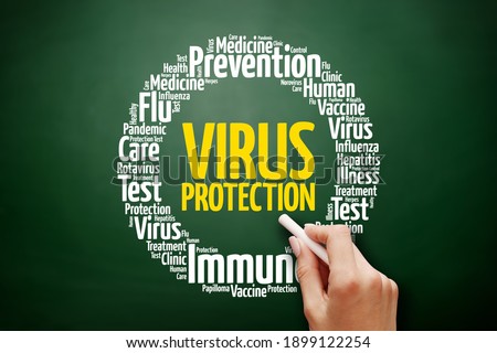 Virus Protection word cloud collage, health concept background on blackboard