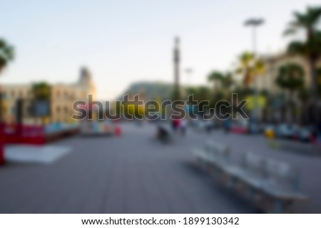 Blurred background of Barcelona embankment. Spain.