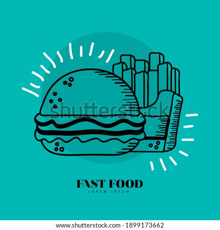 hamburger and french fries hand draw and line style icon design of food eat restaurant and menu theme Vector illustration