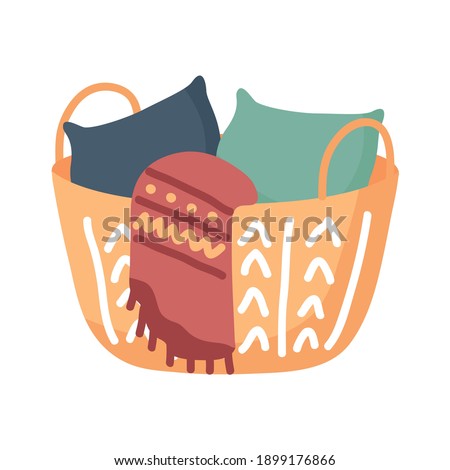 home pillows and blanket in basket design, room and decoration theme Vector illustration
