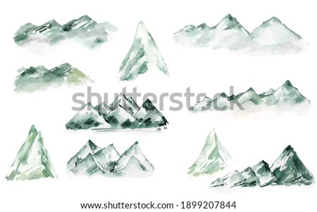 Watercolor mountains , Greenery landscape clipart, Forest tree clipart for woodland wedding, travel design