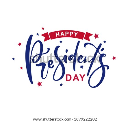 Happy Presidents Day with stars and ribbon. Vector illustration Hand drawn text lettering for Presidents day in USA. Script. Calligraphic design for print greetings card, sale banner, poster
