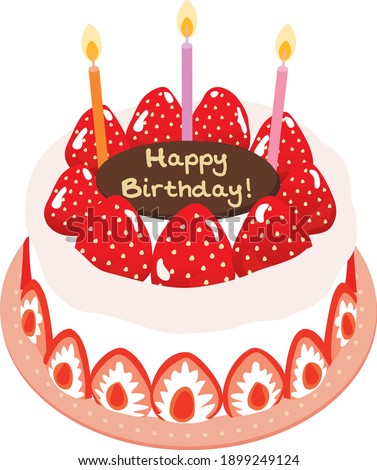 Birthday cake of fresh cream and strawberry