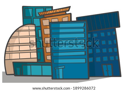 Skyscrapers, smart city. Towers of city business architecture, apartment and office buildings, city scenery. Vector illustration in fashionable flat style, isolated on a white background