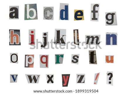 full alphabet of lowercase letters cut out from newspapers