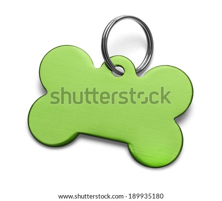 Blank Metal Bone Dog Tag With Ring Isolated on White Background.