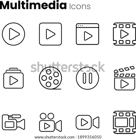 Multimedia video player icon set Royalty-Free Stock Photo #1899356050
