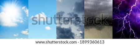Photos of sky during different weather, collage. Banner design Royalty-Free Stock Photo #1899360613
