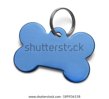 Blank Metal Bone Dog Tag With Ring Isolated on White Background.