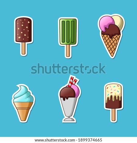 Set of ice cream stickers. vector illustration